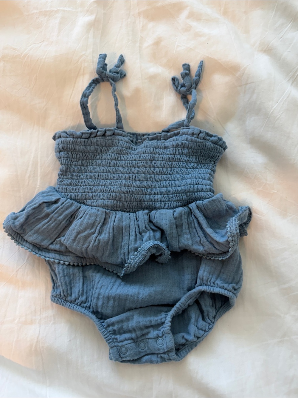 cloud island Blue Smocked Ruffle One-Piece